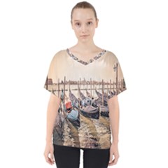 Black Several Boats - Colorful Italy  V-neck Dolman Drape Top by ConteMonfrey