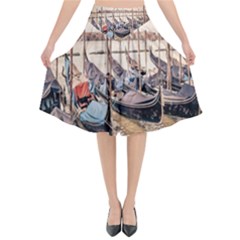 Black Several Boats - Colorful Italy  Flared Midi Skirt by ConteMonfrey