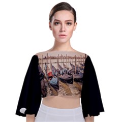 Black Several Boats - Colorful Italy  Tie Back Butterfly Sleeve Chiffon Top by ConteMonfrey