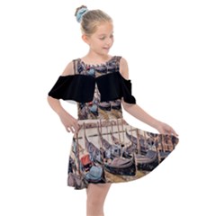 Black Several Boats - Colorful Italy  Kids  Shoulder Cutout Chiffon Dress by ConteMonfrey