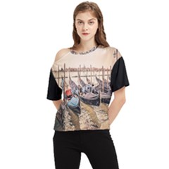 Black Several Boats - Colorful Italy  One Shoulder Cut Out Tee by ConteMonfrey