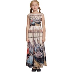 Black Several Boats - Colorful Italy  Kids  Satin Sleeveless Maxi Dress