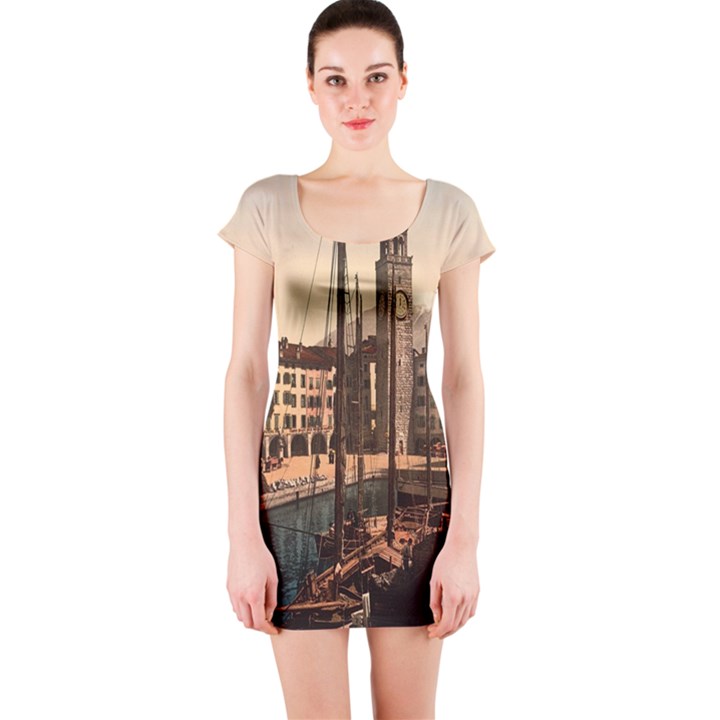  The Harbor, Riva, Lake Garda, Italy 1890-1900 Short Sleeve Bodycon Dress