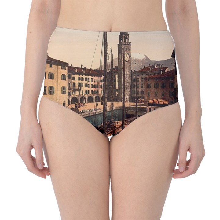  The Harbor, Riva, Lake Garda, Italy 1890-1900 Classic High-Waist Bikini Bottoms