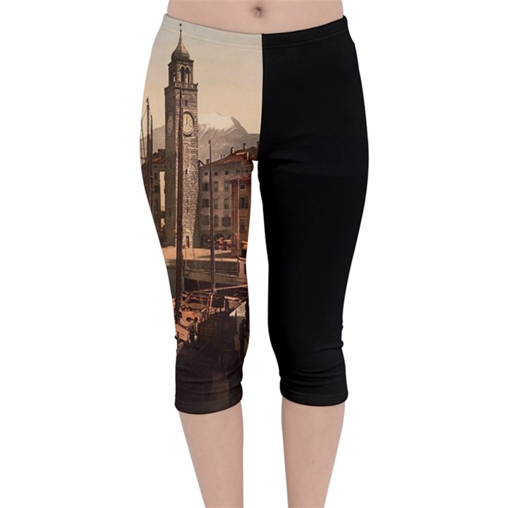  The Harbor, Riva, Lake Garda, Italy 1890-1900 Velvet Capri Leggings 