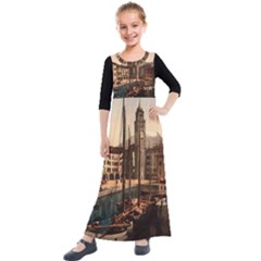  The Harbor, Riva, Lake Garda, Italy 1890-1900 Kids  Quarter Sleeve Maxi Dress by ConteMonfrey