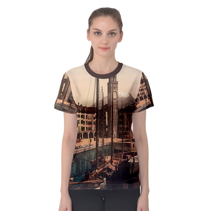 The Harbor, Riva, Lake Garda, Italy 1890-1900 2 Background Brown Women s Sport Mesh Tee