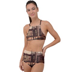 The Harbor, Riva, Lake Garda, Italy 1890-1900 2 Background Brown High Waist Tankini Set by ConteMonfrey