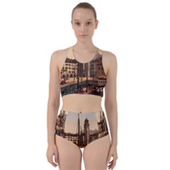 The Harbor, Riva, Lake Garda, Italy 1890-1900 2 Background Brown Racer Back Bikini Set by ConteMonfrey