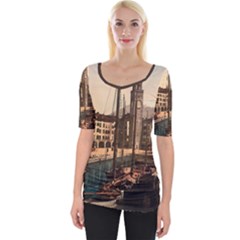 The Harbor, Riva, Lake Garda, Italy 1890-1900 2 Background Brown Wide Neckline Tee