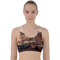 The Harbor, Riva, Lake Garda, Italy 1890-1900 2 Background Brown Back Weave Sports Bra by ConteMonfrey