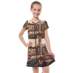 The Harbor, Riva, Lake Garda, Italy 1890-1900 2 Background Brown Kids  Cross Web Dress by ConteMonfrey