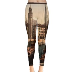 The Harbor, Riva, Lake Garda, Italy 1890-1900 2 Background Brown Inside Out Leggings by ConteMonfrey