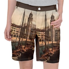 The Harbor, Riva, Lake Garda, Italy 1890-1900 2 Background Brown Pocket Shorts by ConteMonfrey