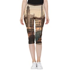 The Harbor, Riva, Lake Garda, Italy 1890-1900 2 Background Brown Inside Out Lightweight Velour Capri Leggings  by ConteMonfrey