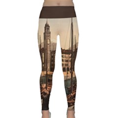 The Harbor, Riva, Lake Garda, Italy 1890-1900 2 Background Brown Lightweight Velour Classic Yoga Leggings by ConteMonfrey