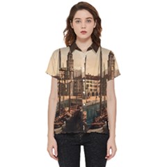 The Harbor, Riva, Lake Garda, Italy 1890-1900 2 Background Brown Short Sleeve Pocket Shirt by ConteMonfrey