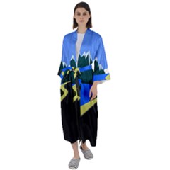 Air Pollution Retro Vintage Maxi Satin Kimono by Wegoenart