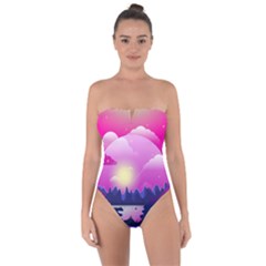 Landscape Illustration Illustrator Tie Back One Piece Swimsuit by Wegoenart