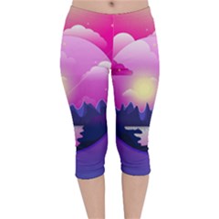 Landscape Illustration Illustrator Velvet Capri Leggings  by Wegoenart