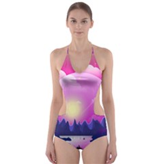 Landscape Illustration Illustrator Cut-out One Piece Swimsuit by Wegoenart