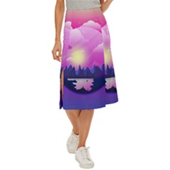 Landscape Illustration Illustrator Midi Panel Skirt by Wegoenart