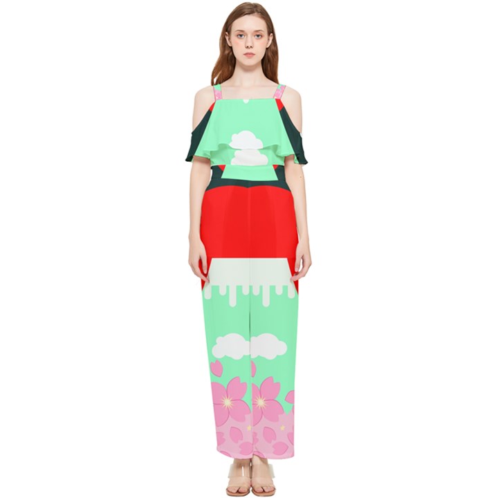 Mount Fuji Japan Landscape Volcano Draped Sleeveless Chiffon Jumpsuit