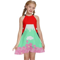 Mount Fuji Japan Landscape Volcano Kids  Halter Collar Waist Tie Chiffon Dress