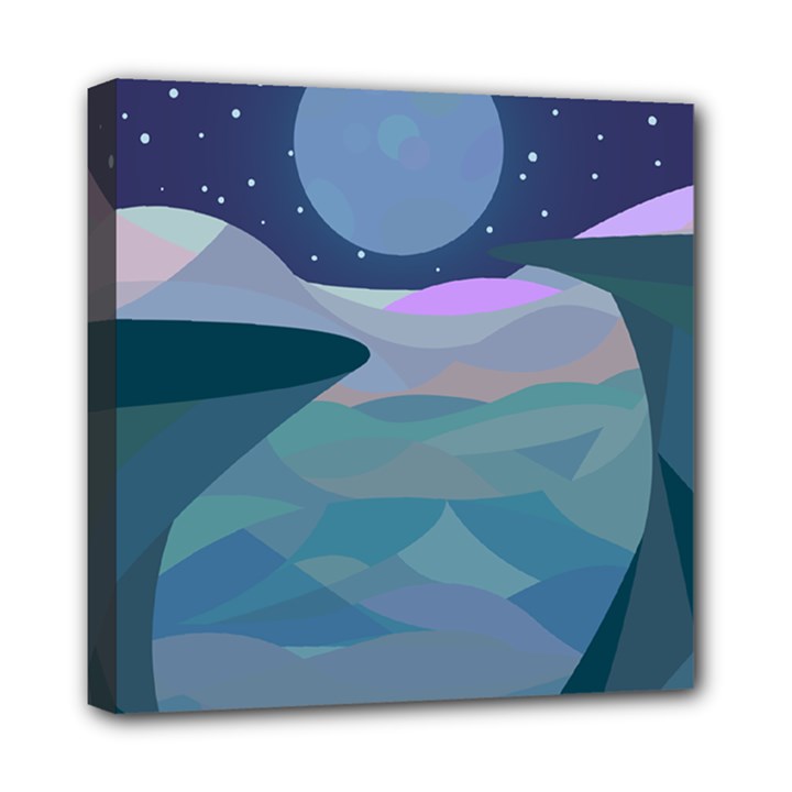 Landscapes Moon Stars Night Mini Canvas 8  x 8  (Stretched)