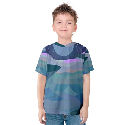 Landscapes Moon Stars Night Kids  Cotton Tee by Wegoenart