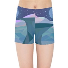 Landscapes Moon Stars Night Kids  Sports Shorts by Wegoenart