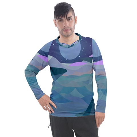 Landscapes Moon Stars Night Men s Pique Long Sleeve Tee by Wegoenart