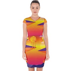 Sunset Lake Forest Hills Camp Capsleeve Drawstring Dress  by Wegoenart