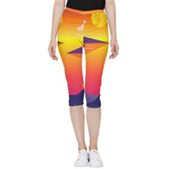 Sunset Lake Forest Hills Camp Inside Out Lightweight Velour Capri Leggings  by Wegoenart