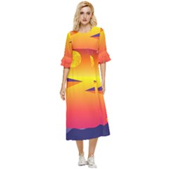 Sunset Lake Forest Hills Camp Double Cuff Midi Dress by Wegoenart