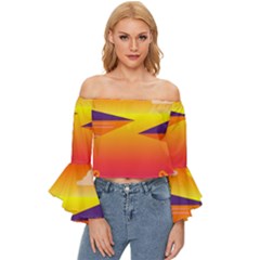 Sunset Lake Forest Hills Camp Off Shoulder Flutter Bell Sleeve Top by Wegoenart