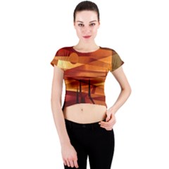 Illustration Golden Tuscany Brown Orange Crew Neck Crop Top by Wegoenart