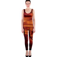 Illustration Golden Tuscany Brown Orange One Piece Catsuit by Wegoenart