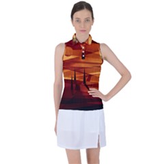 Illustration Golden Tuscany Brown Orange Women s Sleeveless Polo Tee by Wegoenart