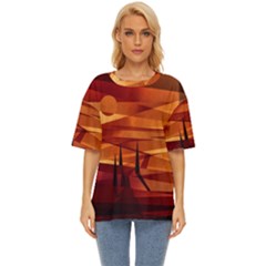 Illustration Golden Tuscany Brown Orange Oversized Basic Tee by Wegoenart