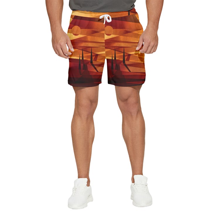 Illustration Golden Tuscany Brown Orange Men s Runner Shorts