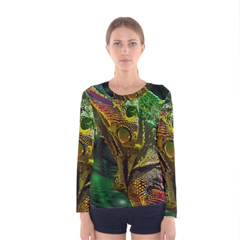 Chameleon Reptile Lizard Animal Women s Long Sleeve Tee by Wegoenart