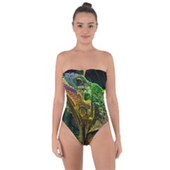 Chameleon Reptile Lizard Animal Tie Back One Piece Swimsuit by Wegoenart