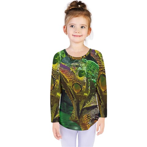 Chameleon Reptile Lizard Animal Kids  Long Sleeve Tee by Wegoenart