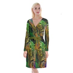 Chameleon Reptile Lizard Animal Long Sleeve Velvet Front Wrap Dress by Wegoenart