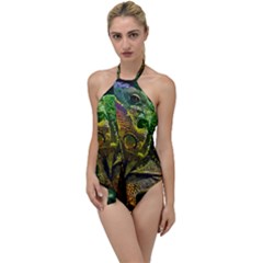 Chameleon Reptile Lizard Animal Go With The Flow One Piece Swimsuit by Wegoenart