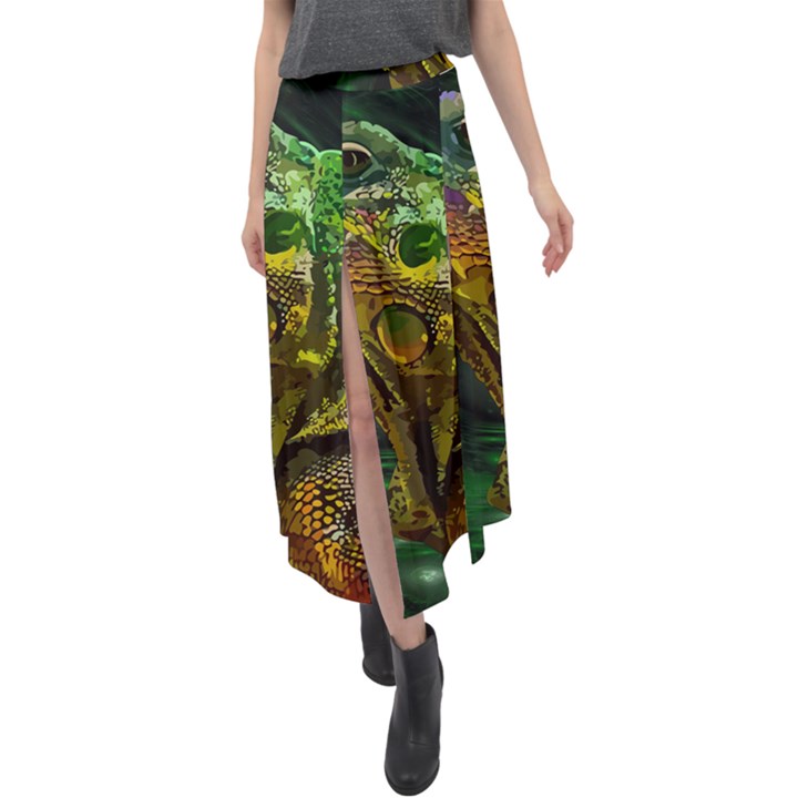 Chameleon Reptile Lizard Animal Velour Split Maxi Skirt