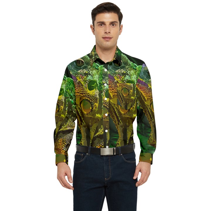 Chameleon Reptile Lizard Animal Men s Long Sleeve Pocket Shirt 