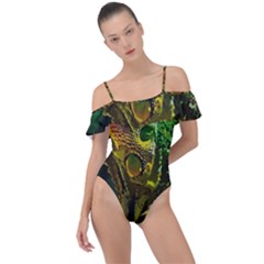 Chameleon Reptile Lizard Animal Frill Detail One Piece Swimsuit by Wegoenart