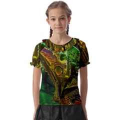 Chameleon Reptile Lizard Animal Kids  Frill Chiffon Blouse by Wegoenart